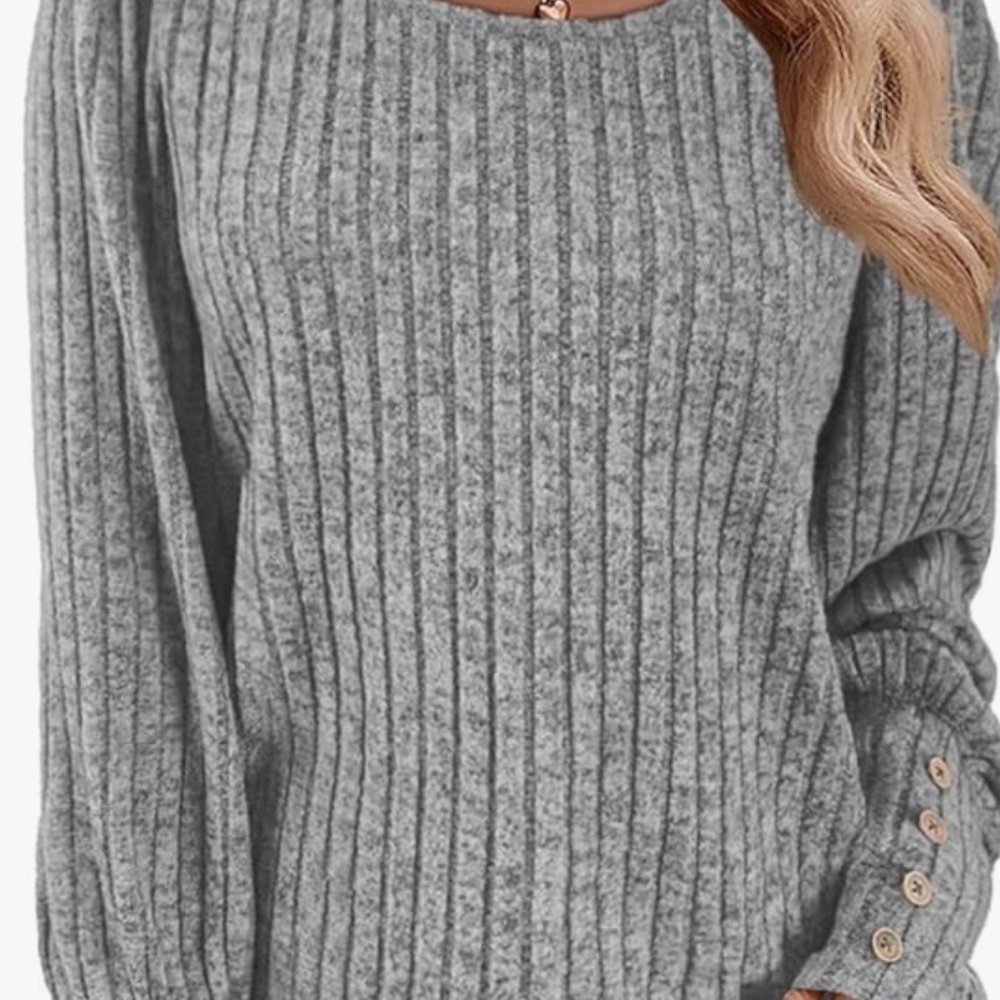 Gray Ribbed Long Sleeve top - Picture 2 of 2